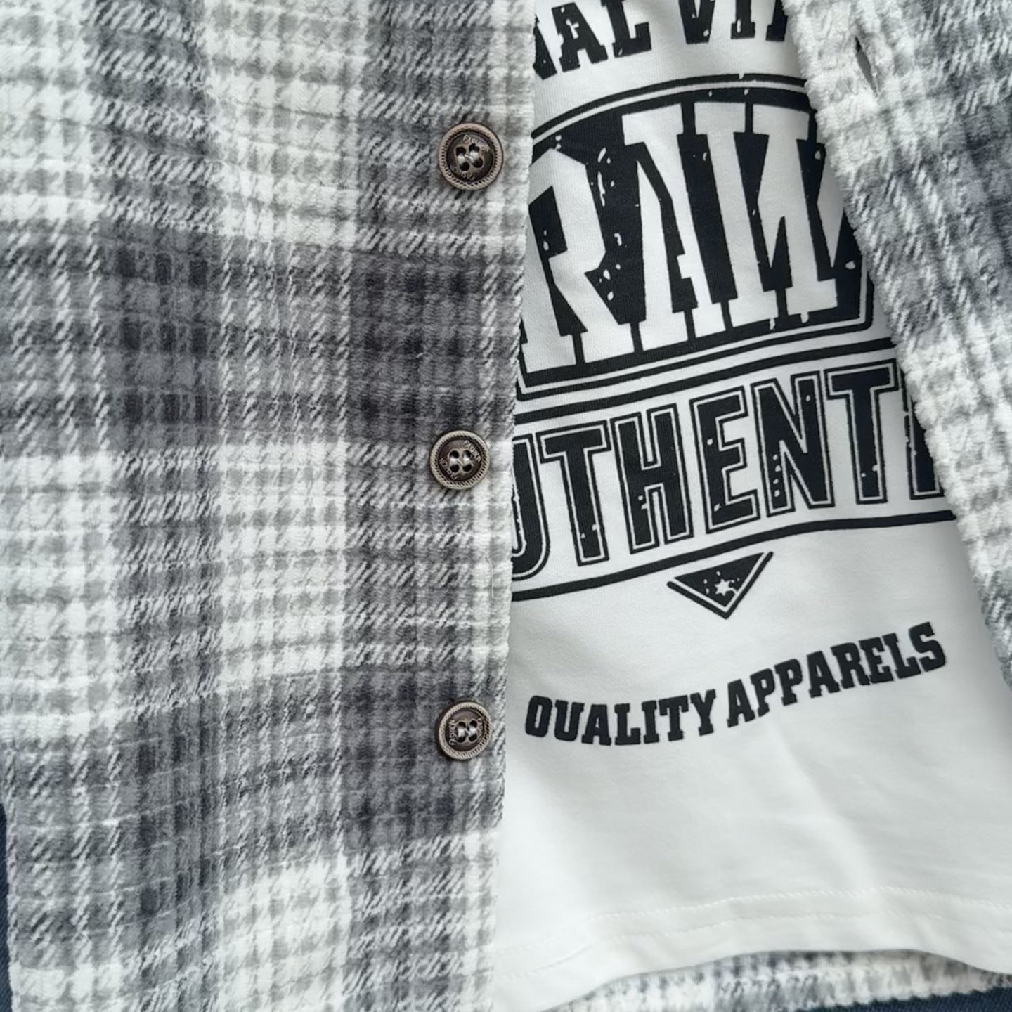 Boys Check Shirt, Printed T-Shirt & Denim Pants 3PC Set – 2 Colors