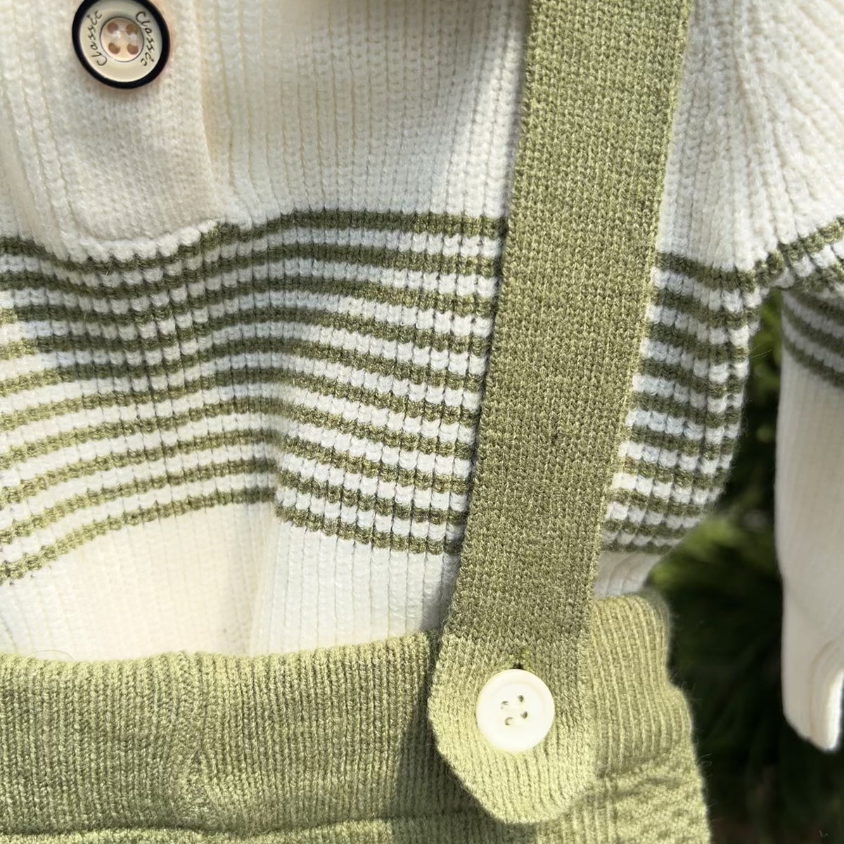 Boys 2PC Knitted Dungaree & Striped Polo Shirt Set – 3 Colors