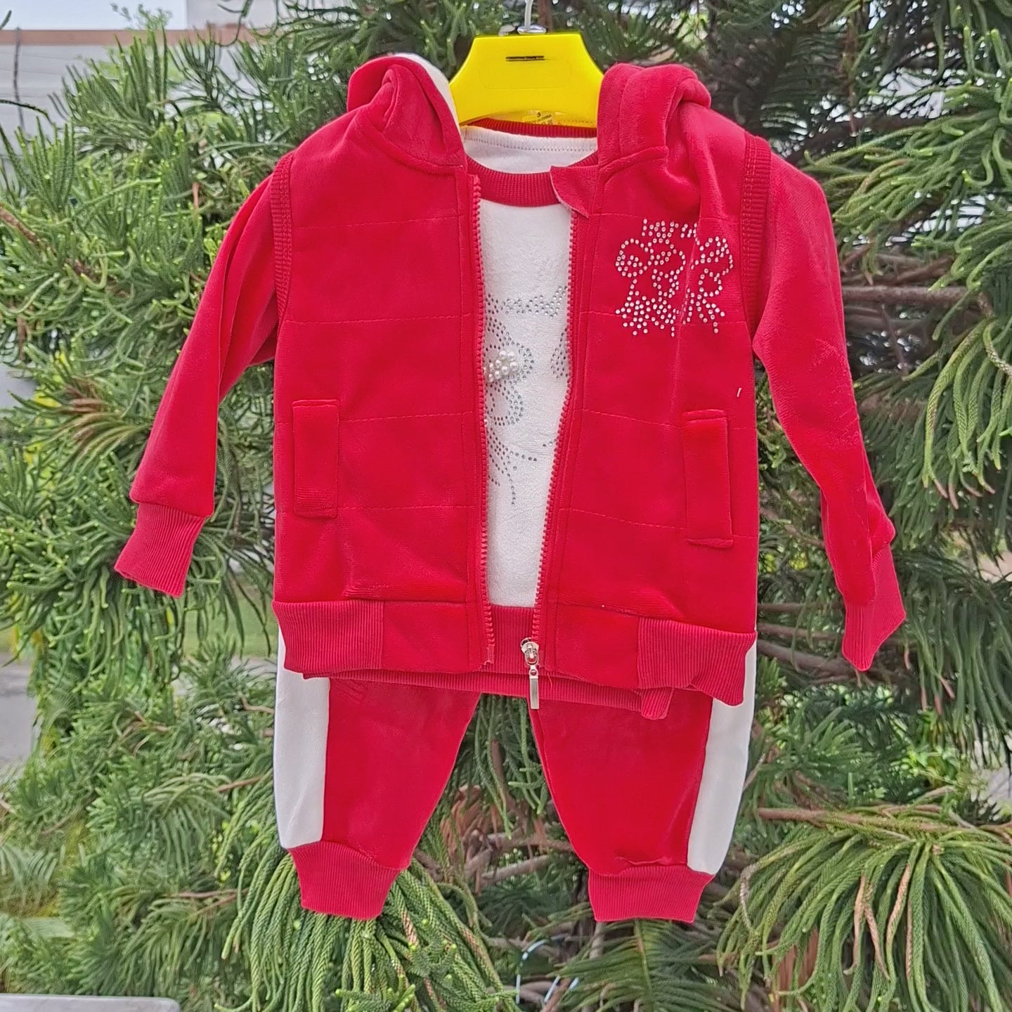 Girls Velvet Winter 3-Piece Hooded Tracksuit Set