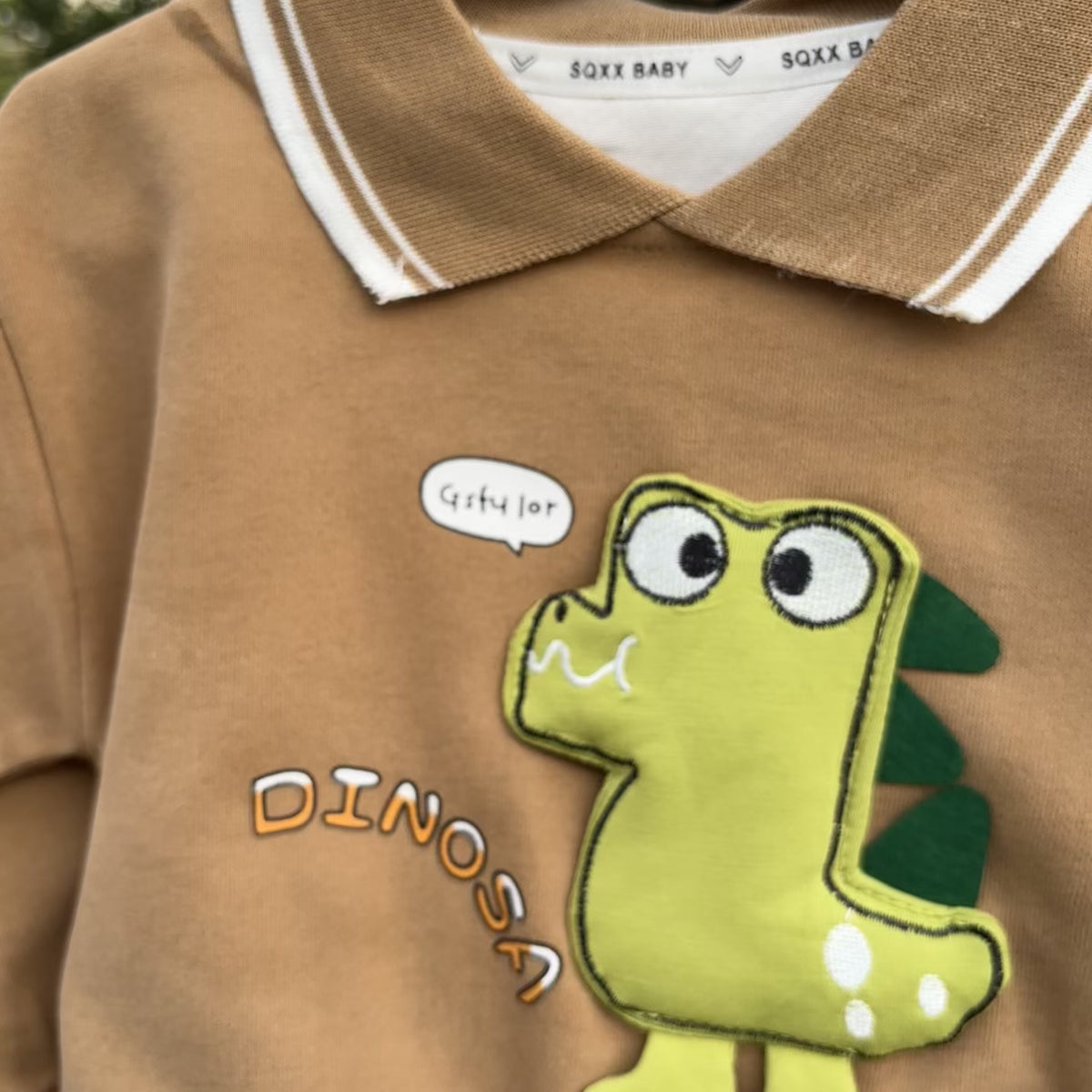Boys Dino Applique Polo Sweatshirt & Denim Pant 2PC Suit