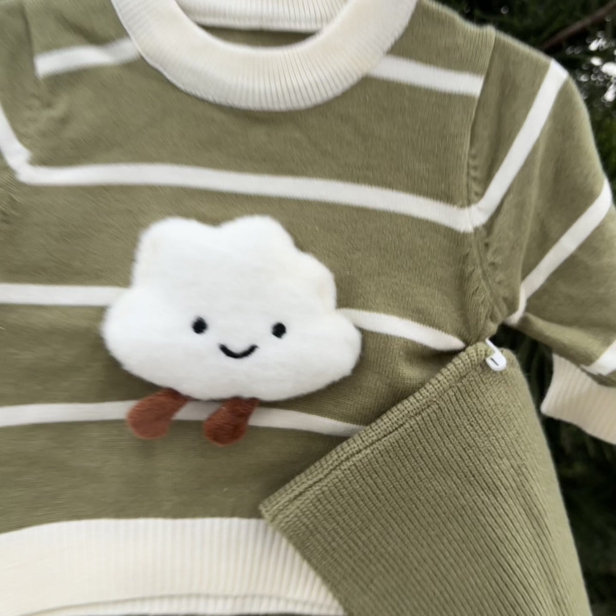 Baby Cloud Applique Stripe Knit Shirt, Trouser & Bonnet 3PC Set