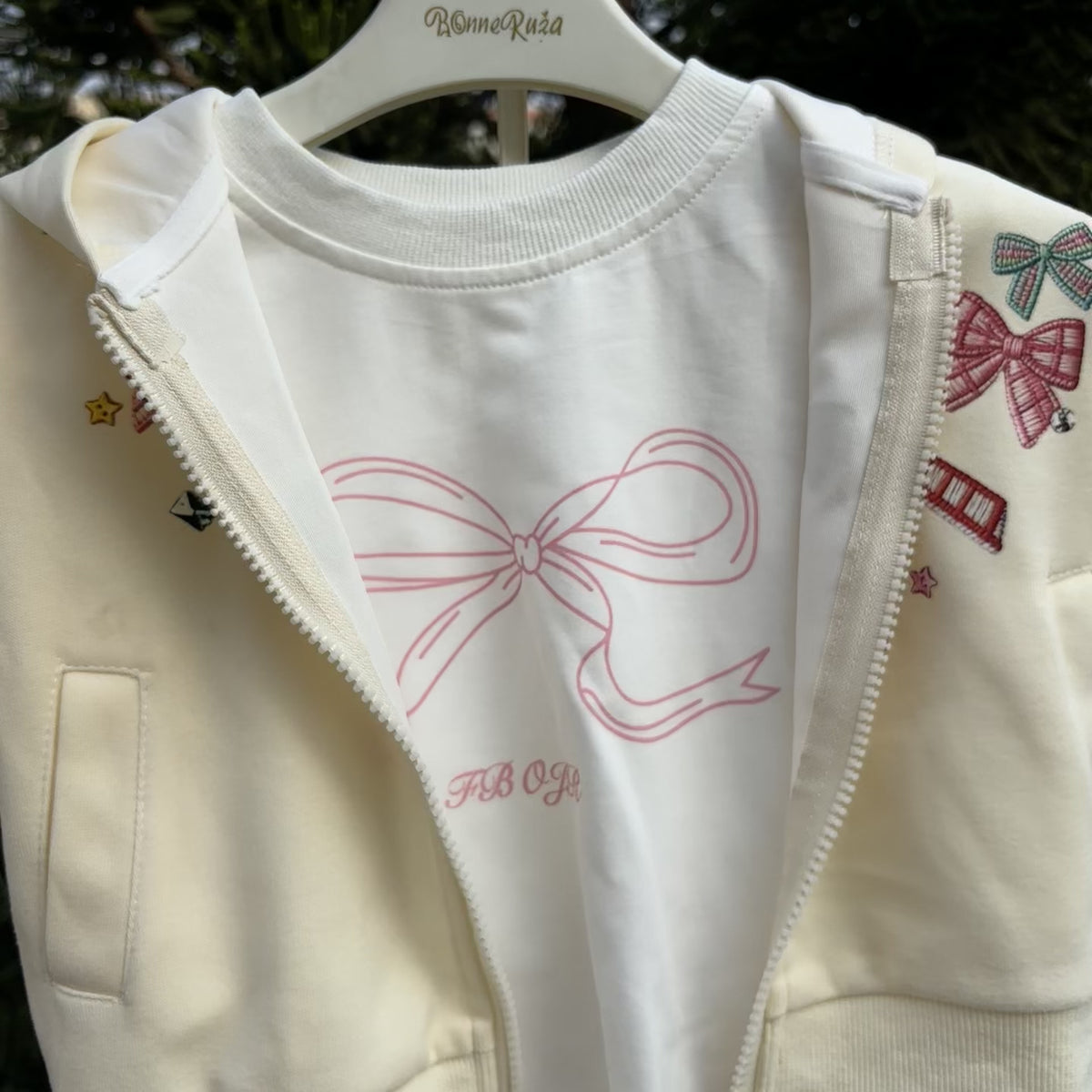 Girls Bow Embroidered Hooded Jacket, Shirt & Trouser 3PC Set