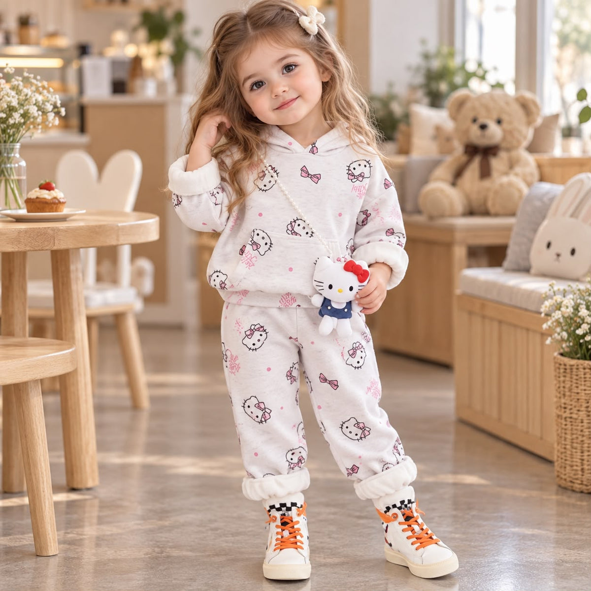 Grey girls 2PC character hoodie and trouser winter set