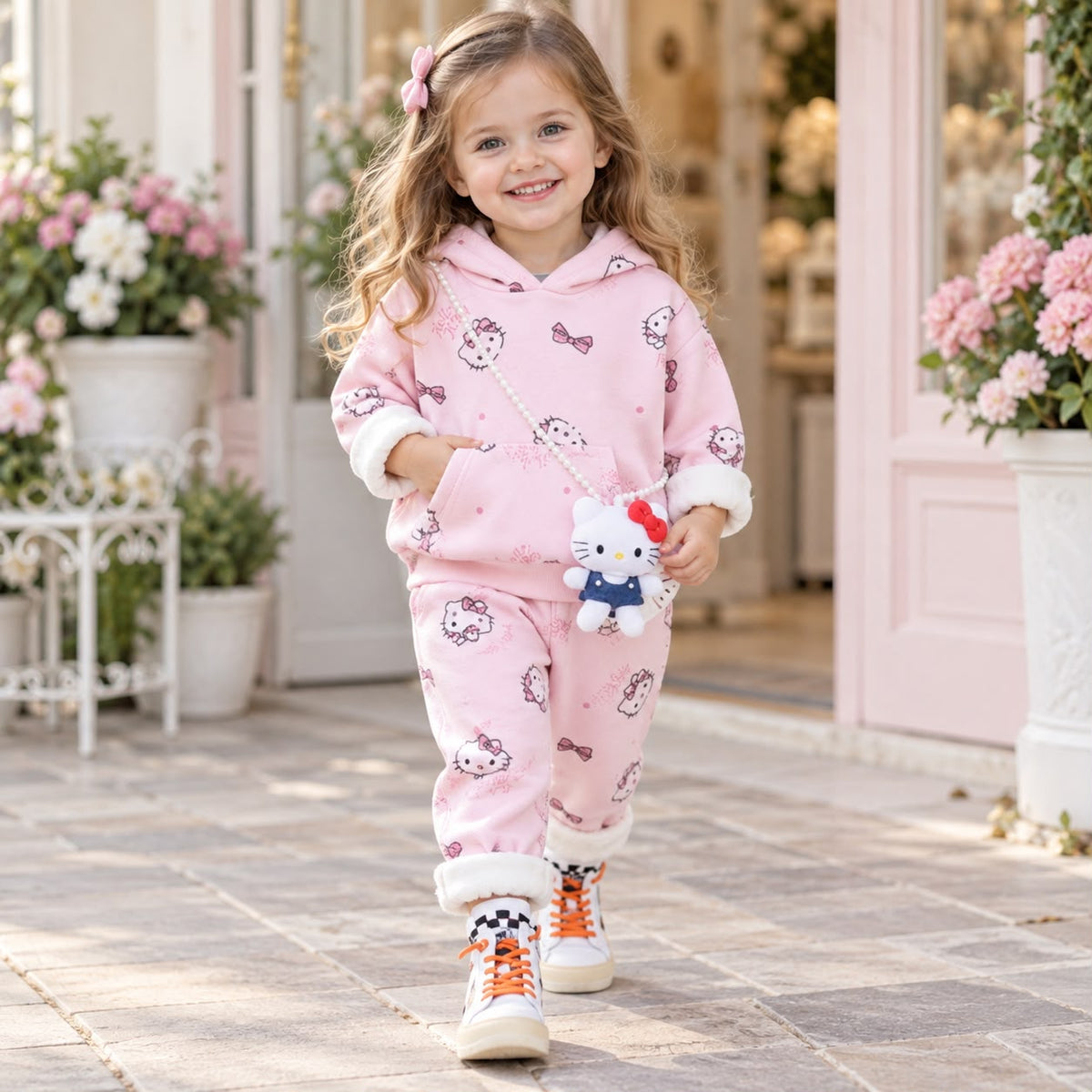 Pink girls 2PC character hoodie and trouser winter set