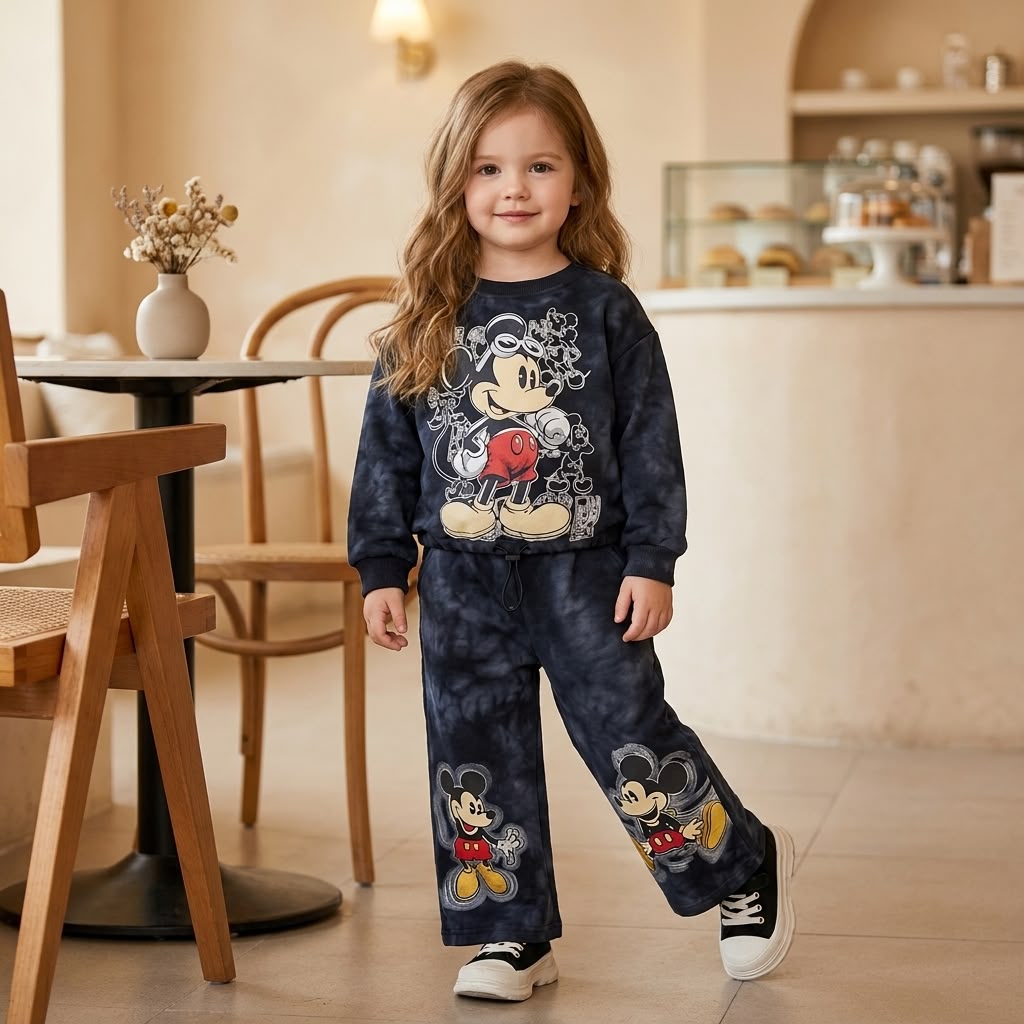 Grey kids 2PC character shirt and trouser winter set