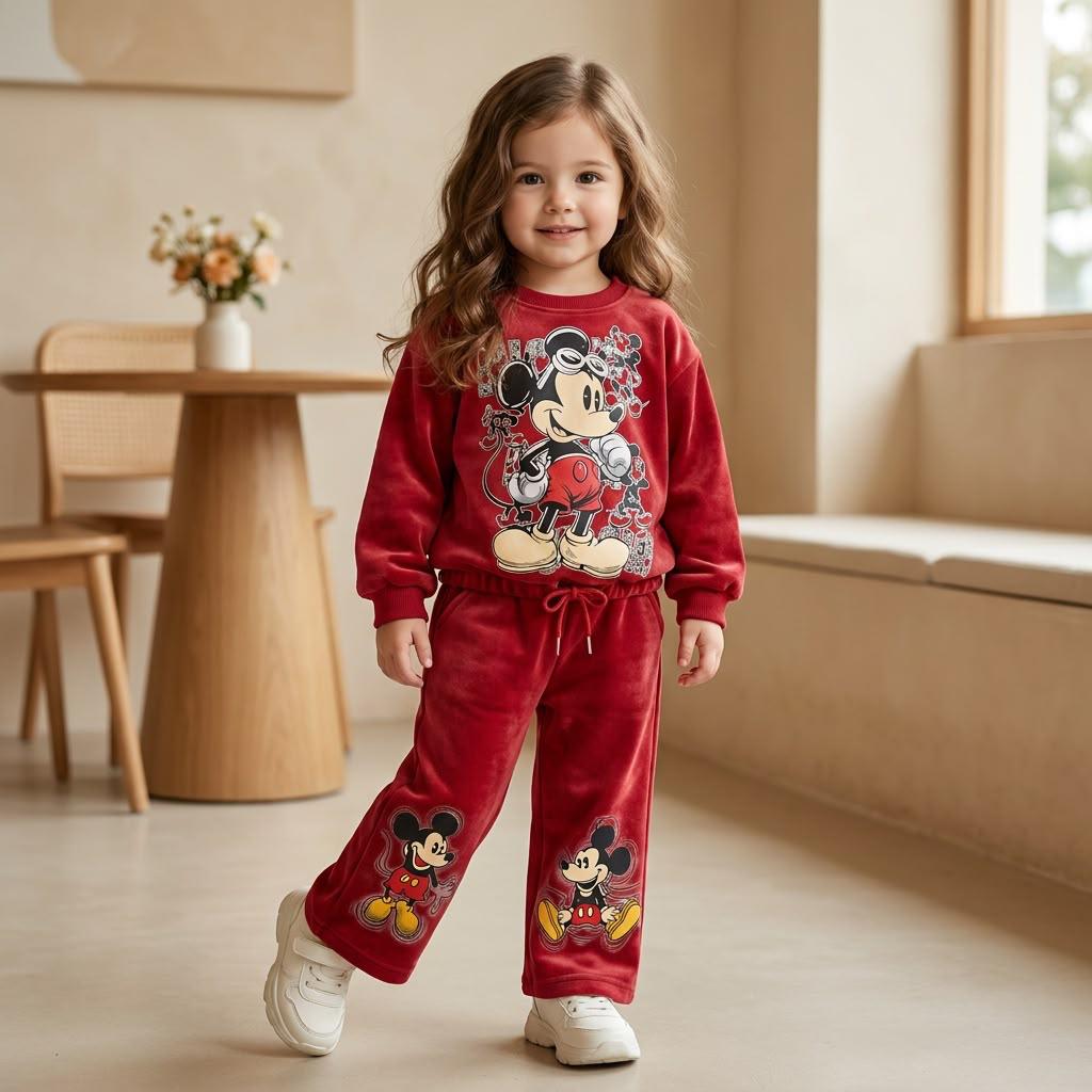 Red kids 2PC character shirt and trouser winter set