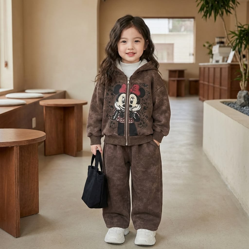Brown girls 2pc zipper trouser winter set