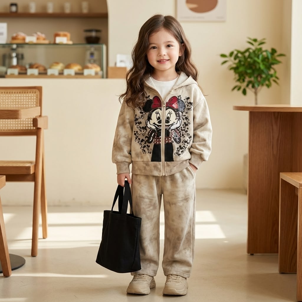 Cream girls 2pc zipper trouser winter set