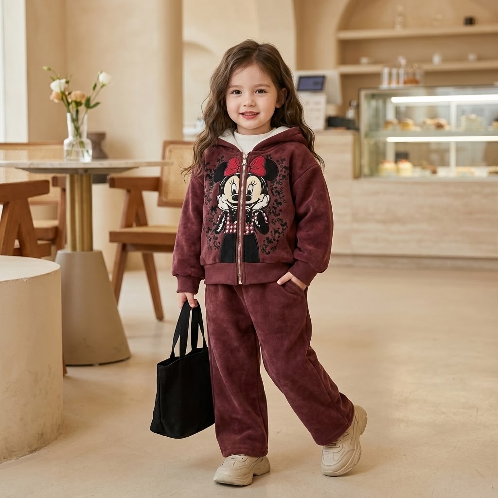 Red girls 2pc zipper trouser winter set