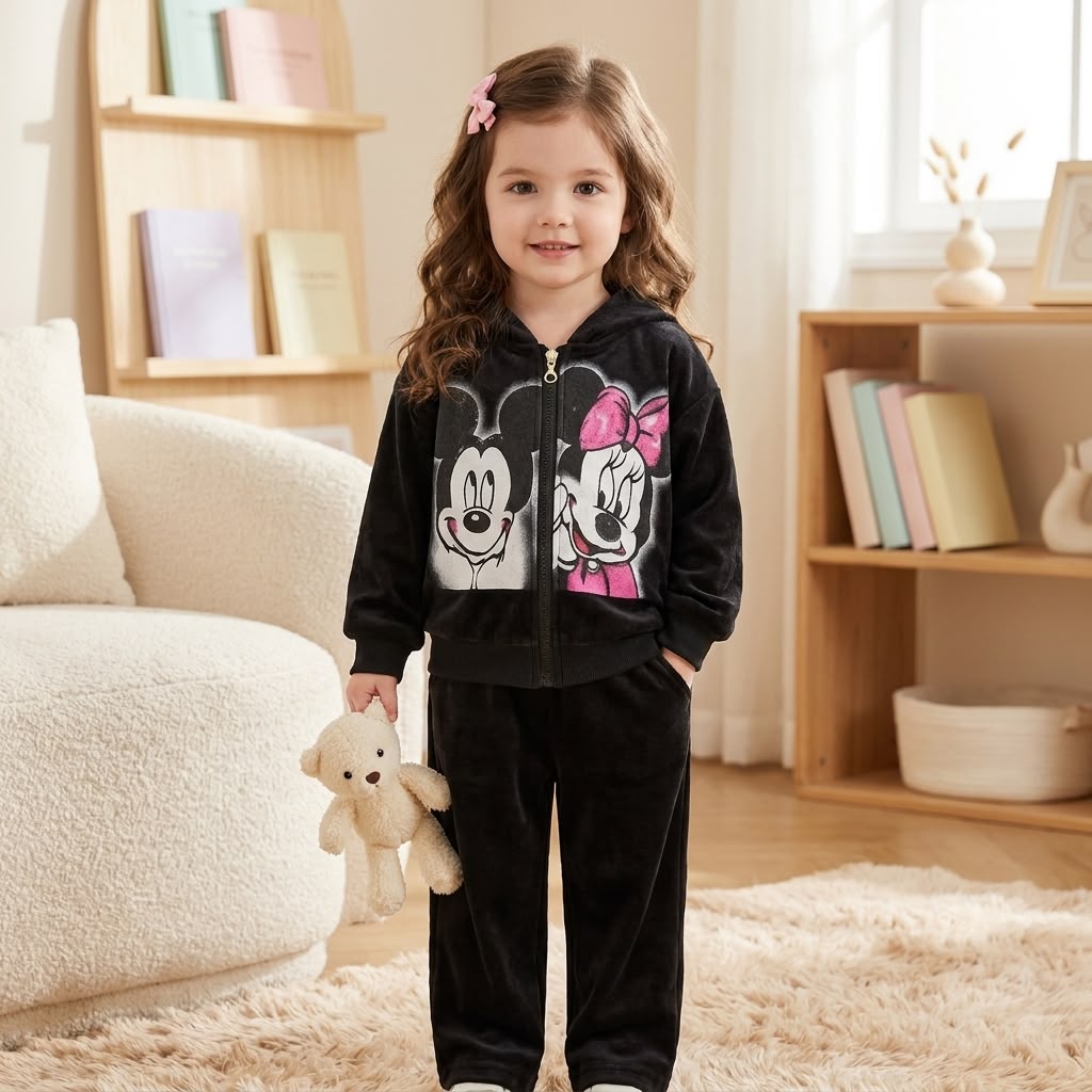 Black girls 2pc character zipper trouser set