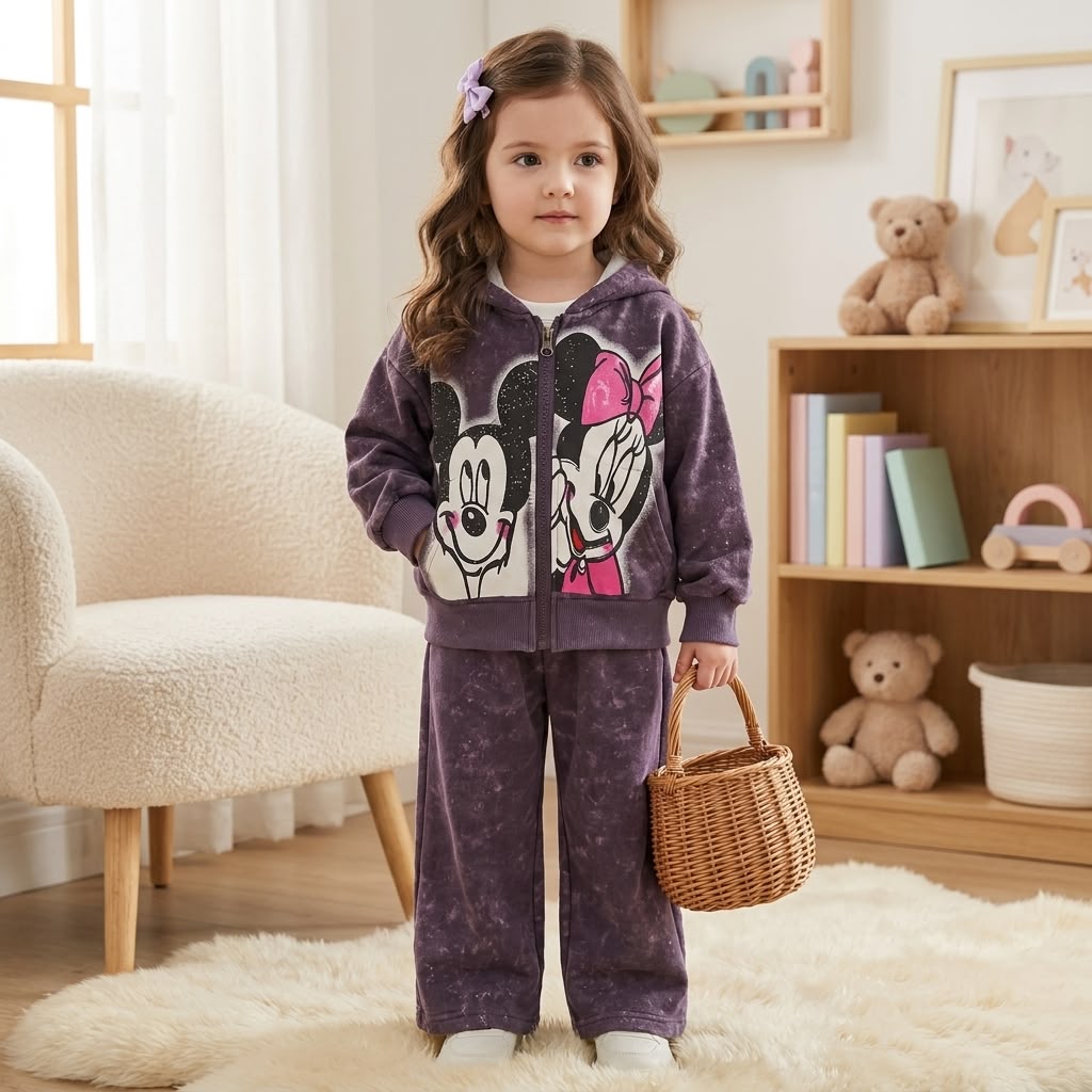 Purple girls 2pc character zipper trouser set