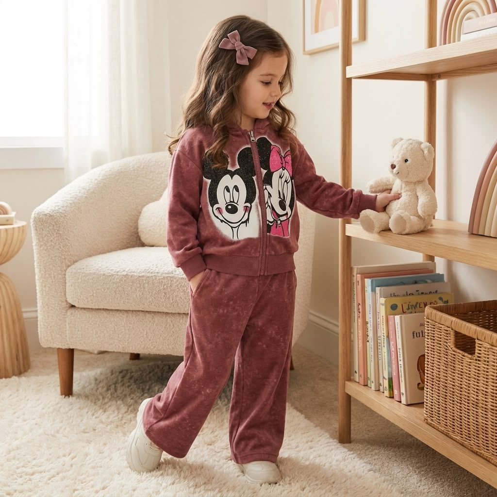 Red girls 2pc character zipper trouser set