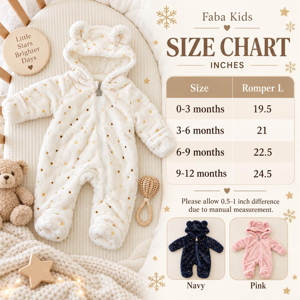 Baby Gold Star Bear Ear Shaggy Zip Romper - image 7
