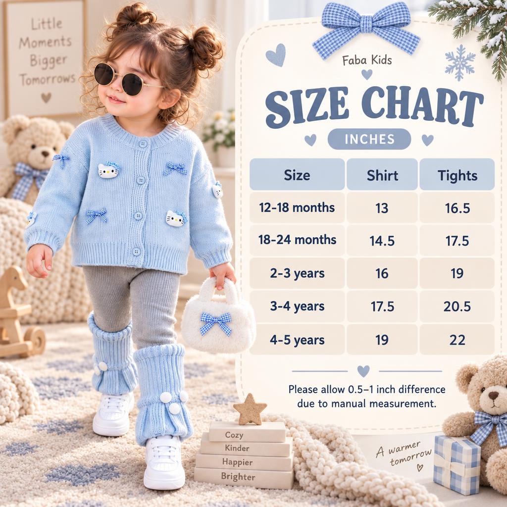Girls Teddy Bow Knit Cardigan & Ribbed Tights 2PC Set