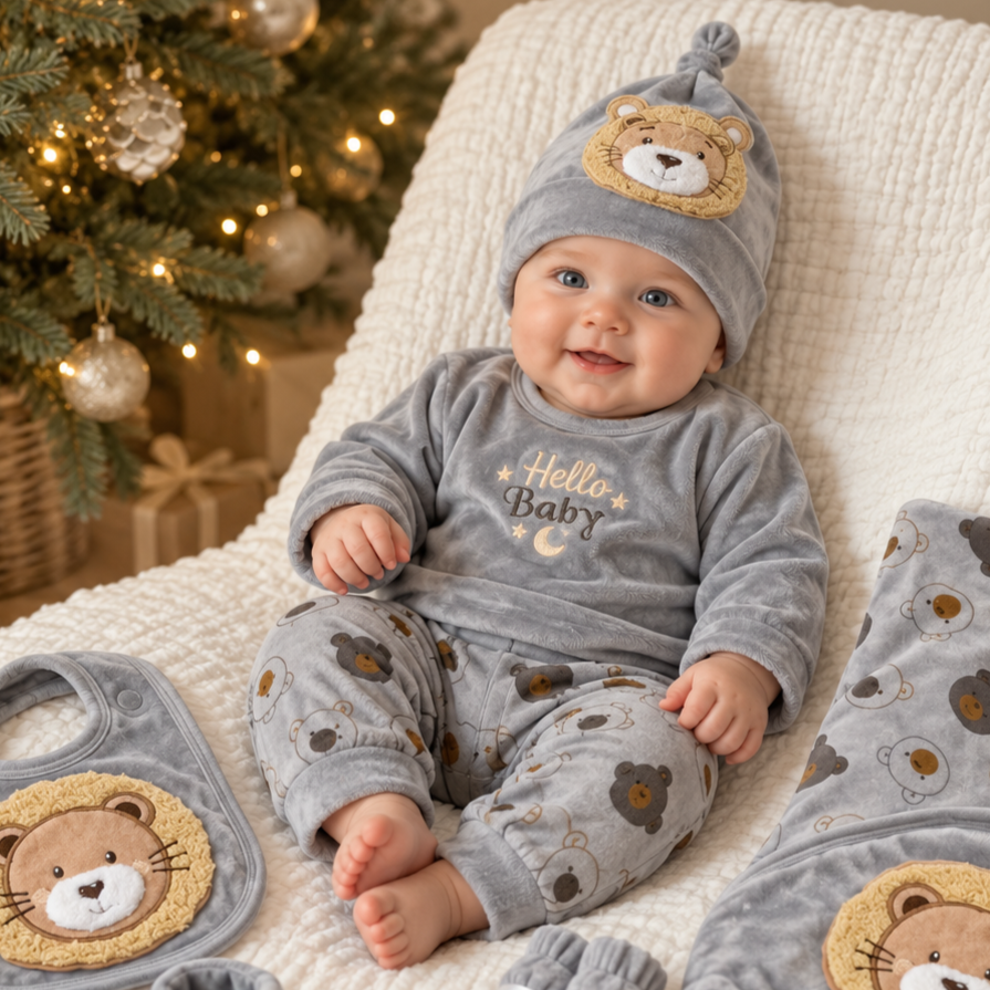 Baby Hello Baby Bear Print Velvet 11PC Starter Set