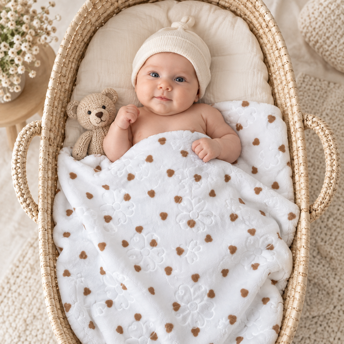 Light brown plush winter baby blanket 42x52 inch
